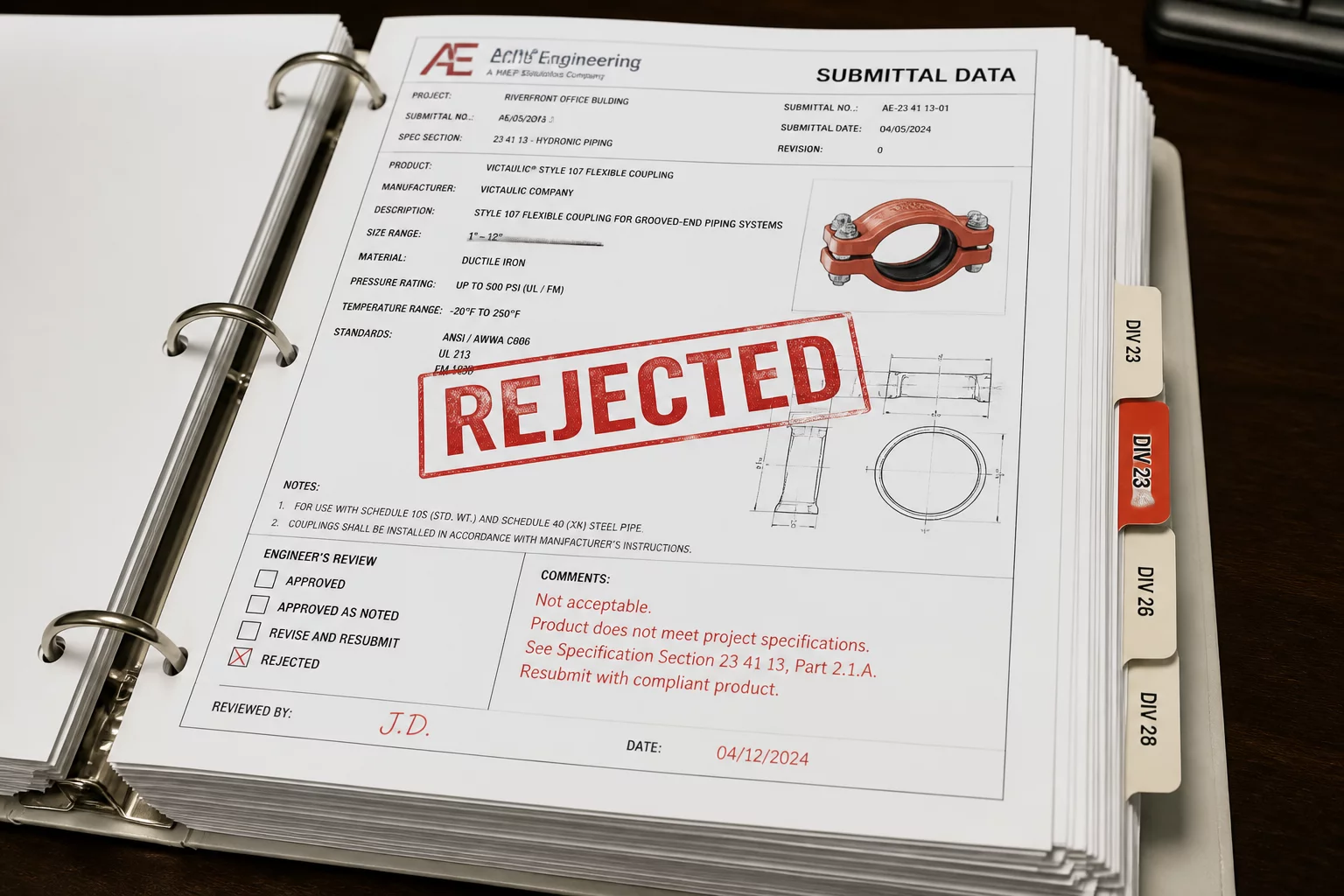 Unapproved Substitutions in Final Submittal